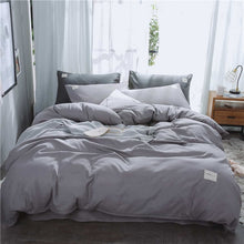 Load image into Gallery viewer, Parkshin Pink Duvet Cover Gray Flat Sheet Pillowcase 100% Cotton Bed Linen Set Double Bedspread Adult Solid Color Bedclothes