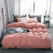 Load image into Gallery viewer, Parkshin Pink Duvet Cover Gray Flat Sheet Pillowcase 100% Cotton Bed Linen Set Double Bedspread Adult Solid Color Bedclothes