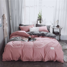 Load image into Gallery viewer, Parkshin Pink Duvet Cover Gray Flat Sheet Pillowcase 100% Cotton Bed Linen Set Double Bedspread Adult Solid Color Bedclothes