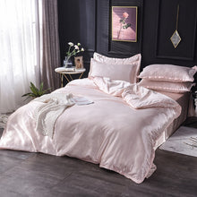 Load image into Gallery viewer, Luxury 100% Silk Bedding Set King Queen Twin 3/4/5pcs Bed Linen Solid Color Satin Bedding With Duvet Cover Bed Sheet Pillowcases