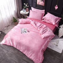 Load image into Gallery viewer, Luxury 100% Silk Bedding Set King Queen Twin 3/4/5pcs Bed Linen Solid Color Satin Bedding With Duvet Cover Bed Sheet Pillowcases