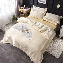 Load image into Gallery viewer, Luxury 100% Silk Bedding Set King Queen Twin 3/4/5pcs Bed Linen Solid Color Satin Bedding With Duvet Cover Bed Sheet Pillowcases