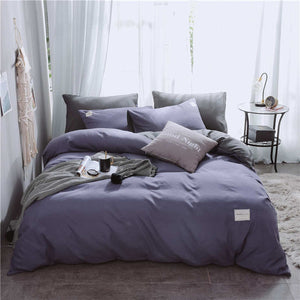 Parkshin Pink Duvet Cover Gray Flat Sheet Pillowcase 100% Cotton Bed Linen Set Double Bedspread Adult Solid Color Bedclothes