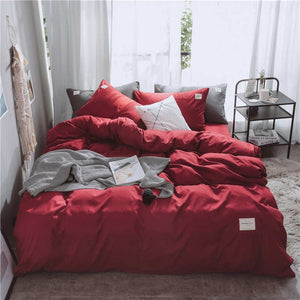 Parkshin Pink Duvet Cover Gray Flat Sheet Pillowcase 100% Cotton Bed Linen Set Double Bedspread Adult Solid Color Bedclothes