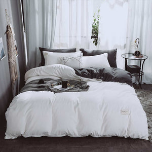 Parkshin Pink Duvet Cover Gray Flat Sheet Pillowcase 100% Cotton Bed Linen Set Double Bedspread Adult Solid Color Bedclothes