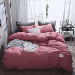 Parkshin Pink Duvet Cover Gray Flat Sheet Pillowcase 100% Cotton Bed Linen Set Double Bedspread Adult Solid Color Bedclothes