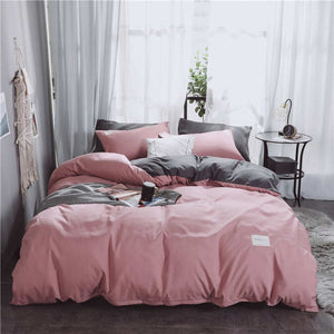 Parkshin Pink Duvet Cover Gray Flat Sheet Pillowcase 100% Cotton Bed Linen Set Double Bedspread Adult Solid Color Bedclothes