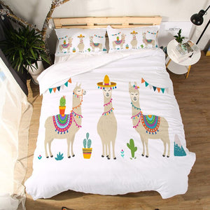 Miracille Cartoon Alpaca Printing Bedding Set Children Duvet Cover Sets With Pillowcase Home Bed Linen