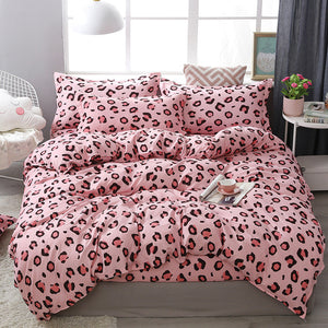 FUNBAKY 3/4pcs/Set Leopard Pink Comforter Bedding Sets Cotton Duvet Cover Set Pillowcase Bed Linen Linings Home Textile