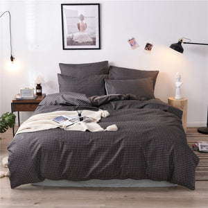 Pure Grid Grey Blue Pink Black Bed Linen Simple Duvet Cover Sets 3Pcs Bedding Set King Queen Single Twin Full Size Quilt Covers