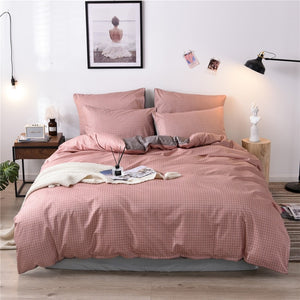 Pure Grid Grey Blue Pink Black Bed Linen Simple Duvet Cover Sets 3Pcs Bedding Set King Queen Single Twin Full Size Quilt Covers