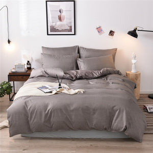 Pure Grid Grey Blue Pink Black Bed Linen Simple Duvet Cover Sets 3Pcs Bedding Set King Queen Single Twin Full Size Quilt Covers