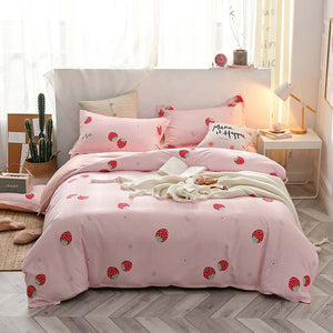 Slowdream Cartoon Strawberry Bedspread Pink Bedding Set Girl Duvet Cover Bed Sheet Set Comfort Euro Bed Linen Set Home Textiles