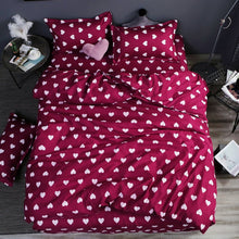 Load image into Gallery viewer, Home bedding 4pcs flat sheet set red heart bed linen set sheet pillowcase&amp;duvet cover set Cute bird child bedclothes leaf cover
