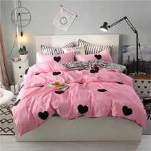 Load image into Gallery viewer, Home bedding 4pcs flat sheet set red heart bed linen set sheet pillowcase&amp;duvet cover set Cute bird child bedclothes leaf cover
