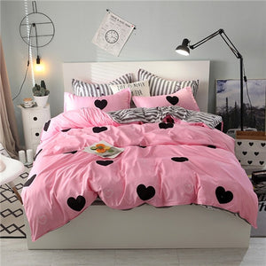 Home bedding 4pcs flat sheet set red heart bed linen set sheet pillowcase&duvet cover set Cute bird child bedclothes leaf cover