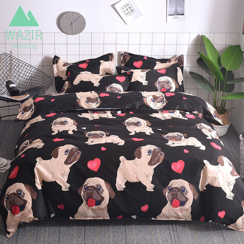 WAZIR Cartoon Pug Bedding Set Bed Linen Duvet Cover Pillowcases Twin Full Queen King Size comforter bedding sets bedclothe dog