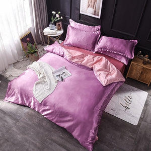 Luxury 100% Silk Bedding Set King Queen Twin 3/4/5pcs Bed Linen Solid Color Satin Bedding With Duvet Cover Bed Sheet Pillowcases