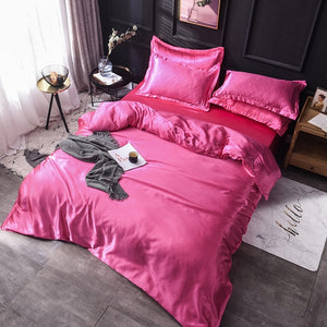 Luxury 100% Silk Bedding Set King Queen Twin 3/4/5pcs Bed Linen Solid Color Satin Bedding With Duvet Cover Bed Sheet Pillowcases