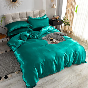 Luxury 100% Silk Bedding Set King Queen Twin 3/4/5pcs Bed Linen Solid Color Satin Bedding With Duvet Cover Bed Sheet Pillowcases