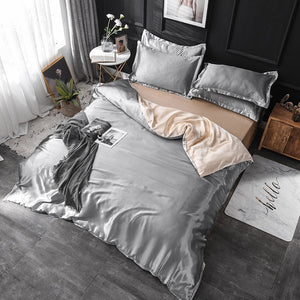 Luxury 100% Silk Bedding Set King Queen Twin 3/4/5pcs Bed Linen Solid Color Satin Bedding With Duvet Cover Bed Sheet Pillowcases