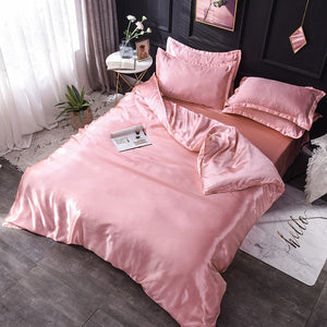 Luxury 100% Silk Bedding Set King Queen Twin 3/4/5pcs Bed Linen Solid Color Satin Bedding With Duvet Cover Bed Sheet Pillowcases