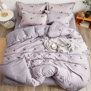 Home bedding 4pcs flat sheet set red heart bed linen set sheet pillowcase&duvet cover set Cute bird child bedclothes leaf cover