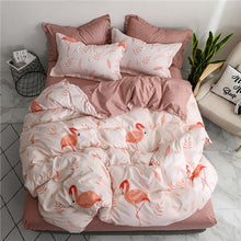 Load image into Gallery viewer, Home bedding 4pcs flat sheet set red heart bed linen set sheet pillowcase&amp;duvet cover set Cute bird child bedclothes leaf cover
