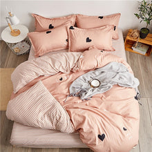 Load image into Gallery viewer, Home bedding 4pcs flat sheet set red heart bed linen set sheet pillowcase&amp;duvet cover set Cute bird child bedclothes leaf cover
